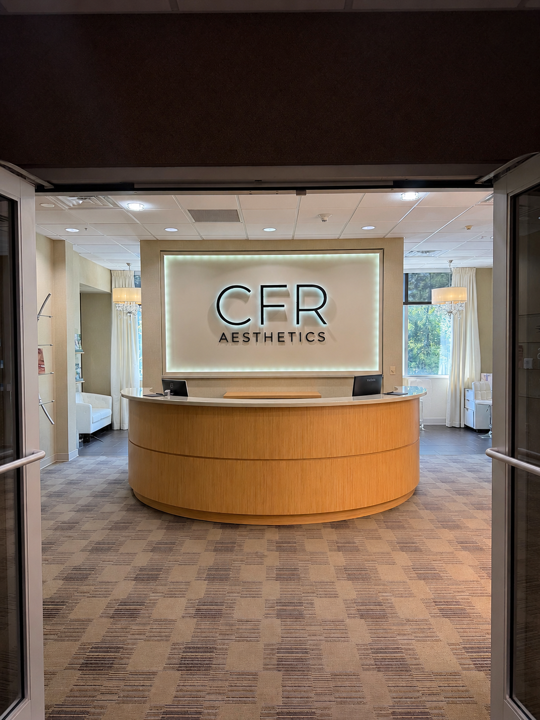 CFR Aesthetics lobby and check-in area.